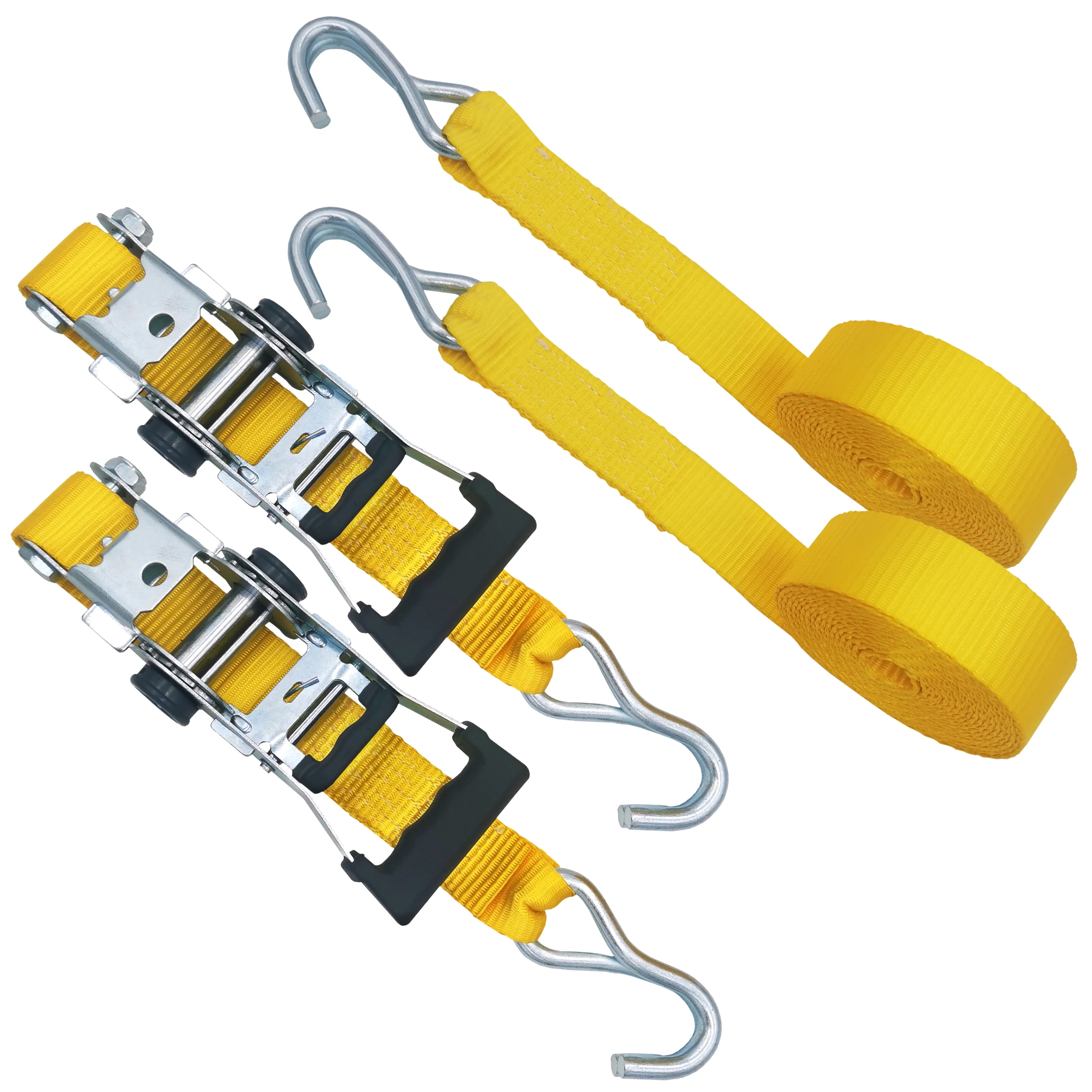 Hyper Tough 2 Pack, 15 feet Steel Ratchet Tie Downs, 1666 lbs, Yellow, 44.4 oz - Inhomebuy
