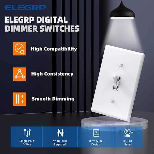 ELEGRP Slide Dimmer Switch for Dimmable LED,CFL,Incandescent Bulbs,Single Pole/ 3-Way - Inhomebuy