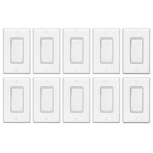 Enerlites Decorator On/Off Paddle Switch with Wall Plates Single Pole 91150-WWP-10PCS - Inhomebuy