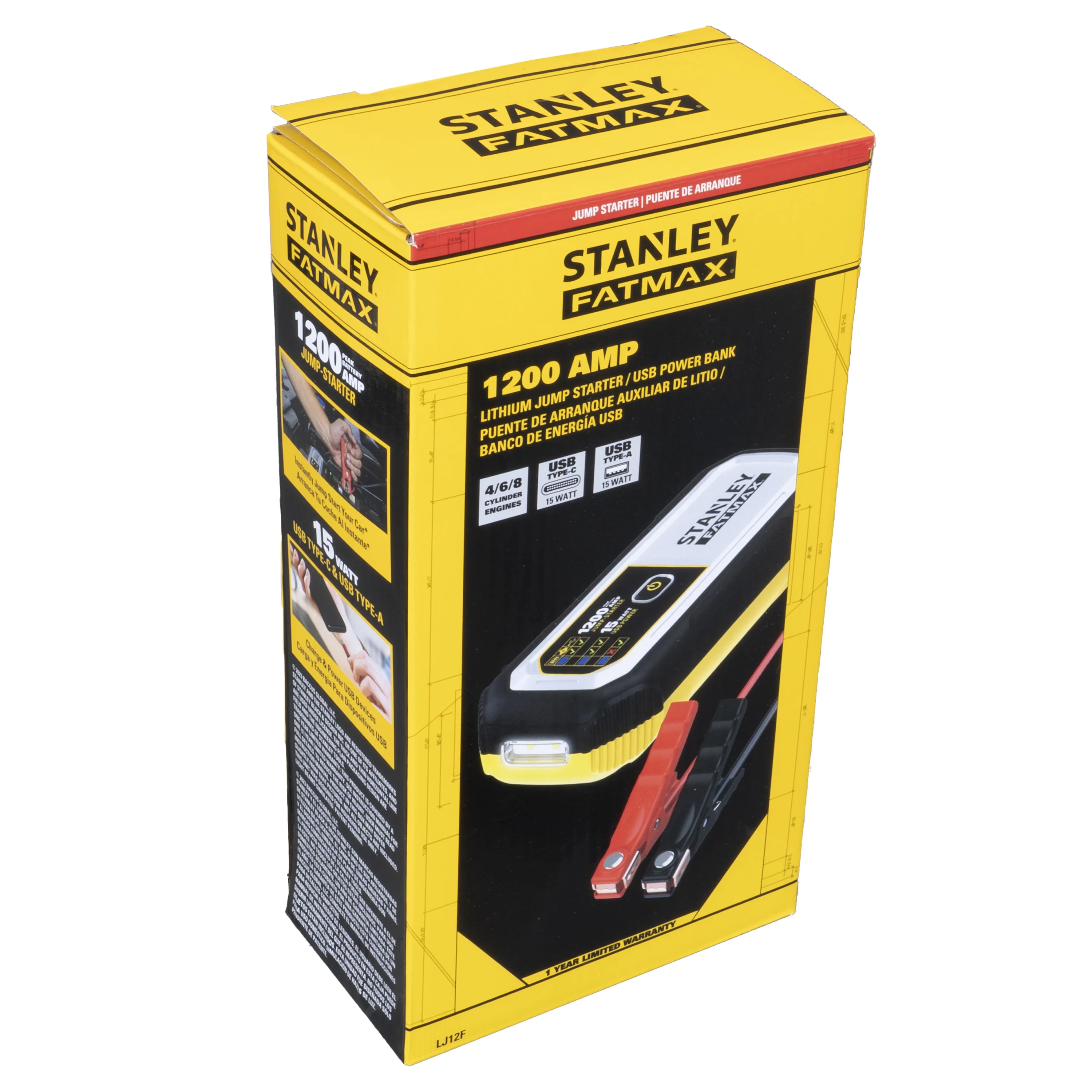 Stanley FatMax 1200 Amp, Lithium Jump Starter with USB Power Bank - Inhomebuy
