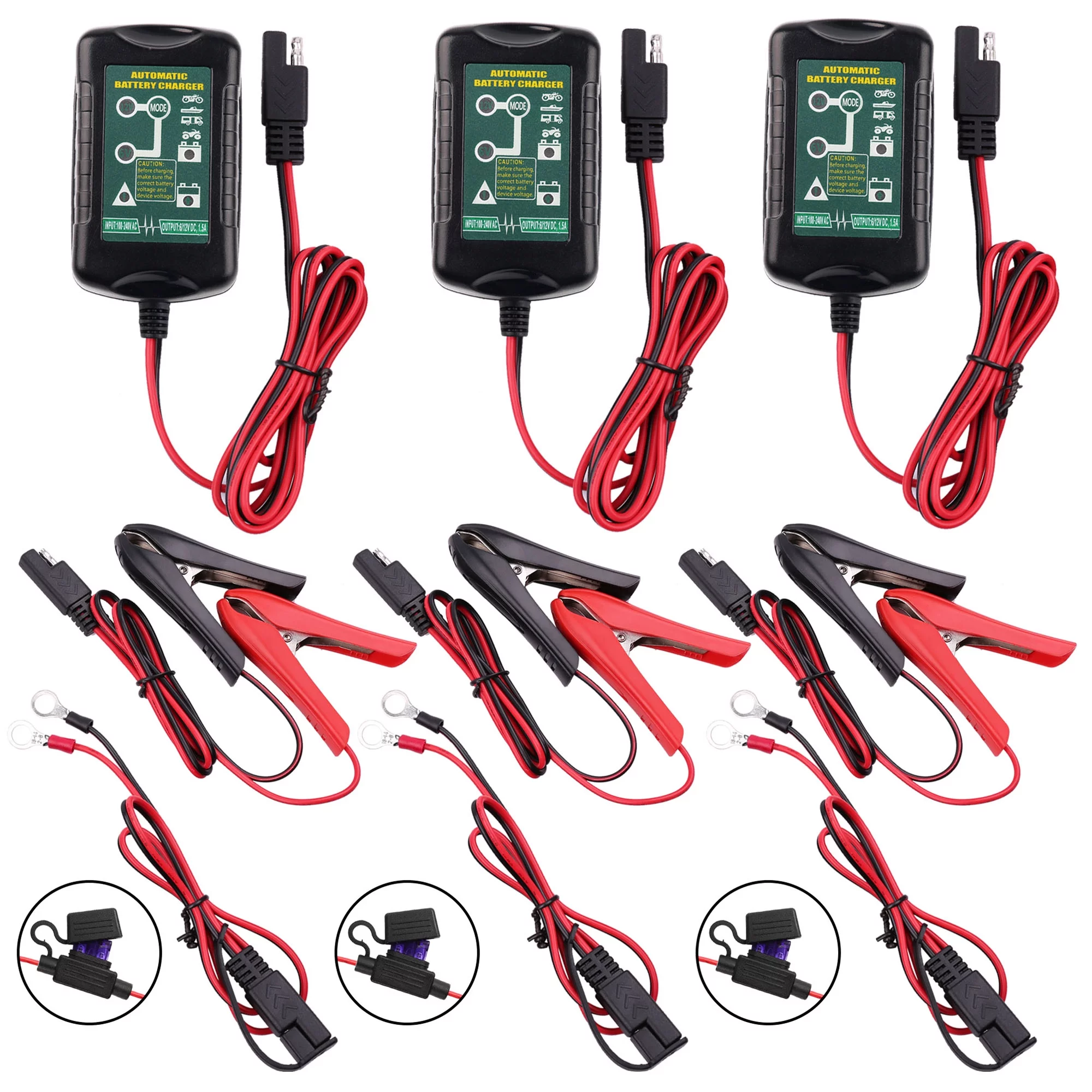 LotFancy Battery Trickle Charger Automatic 6V 12V 1.5A, Battery Tender Charger Universal Power Battery Maintainer for Automotive Car, Automotive, Motorcycle, Boats, ATVs, RVs, Lawn Mower - Inhomebuy