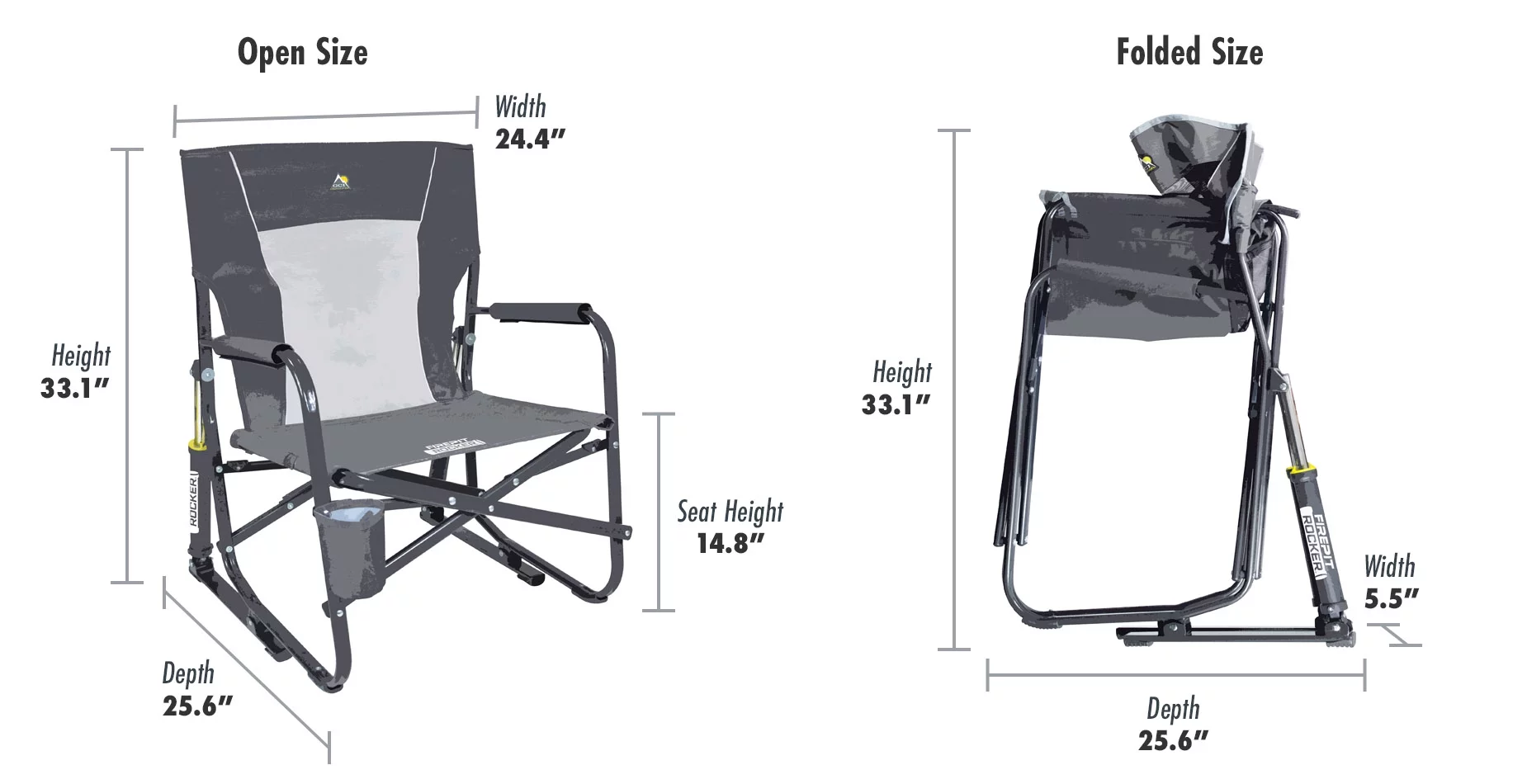 GCI Outdoor FirePit Rocker Low Profile Rocking Camping Chair, Pewter Gray - Inhomebuy