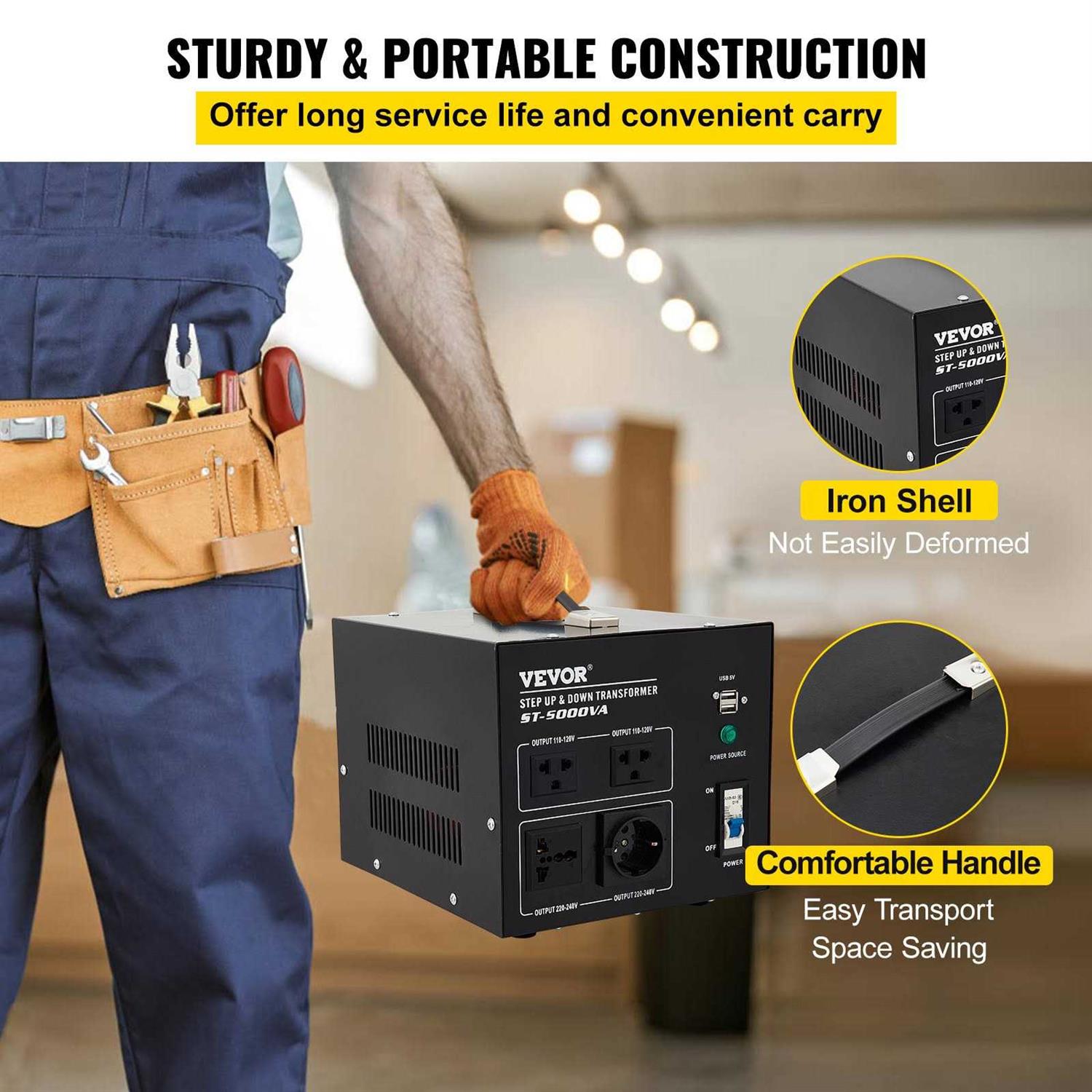 VEVOR Voltage Converter Transformer,2000W Heavy Duty Step Up/Down Transformer Converter,2 US&1 UK&1 Universal Outlet SJBYQ2KVA222UL5C7V1 - Inhomebuy
