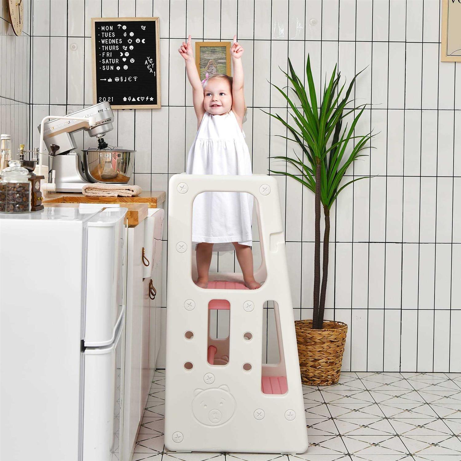 Costway Kids Kitchen Step Stool with Double Safety Rails Toddler Learning Stool - Inhomebuy