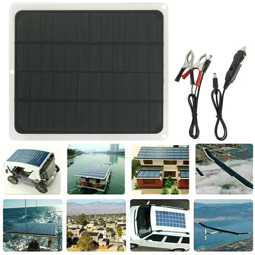 20W Solar Panel 12V Trickle Charge Battery Charger Maintainer Marine RV Car T-IT - Inhomebuy