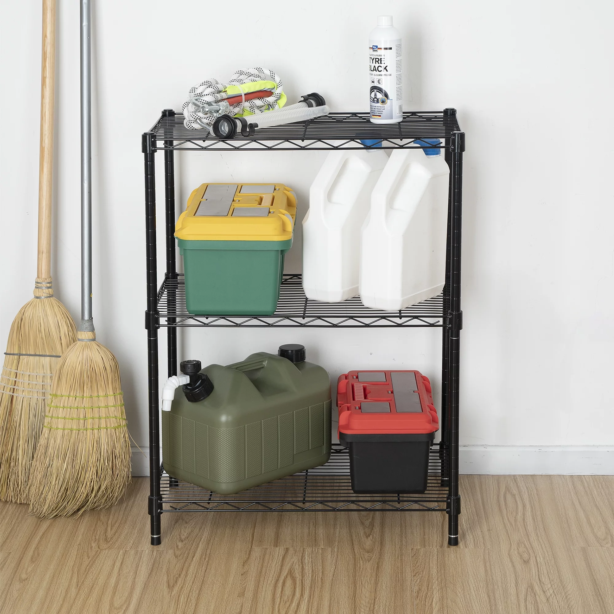 Hyper Tough 3-Tier Multipurpose Wire Shelving Rack, Black Color,750lbs Load Capacity, for Adult - Inhomebuy