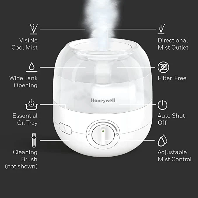 Honeywell Cool Mist Ultrasonic Humidifier: 1/2 gallon, Mini Mist, white | HUL-525WC - Inhomebuy