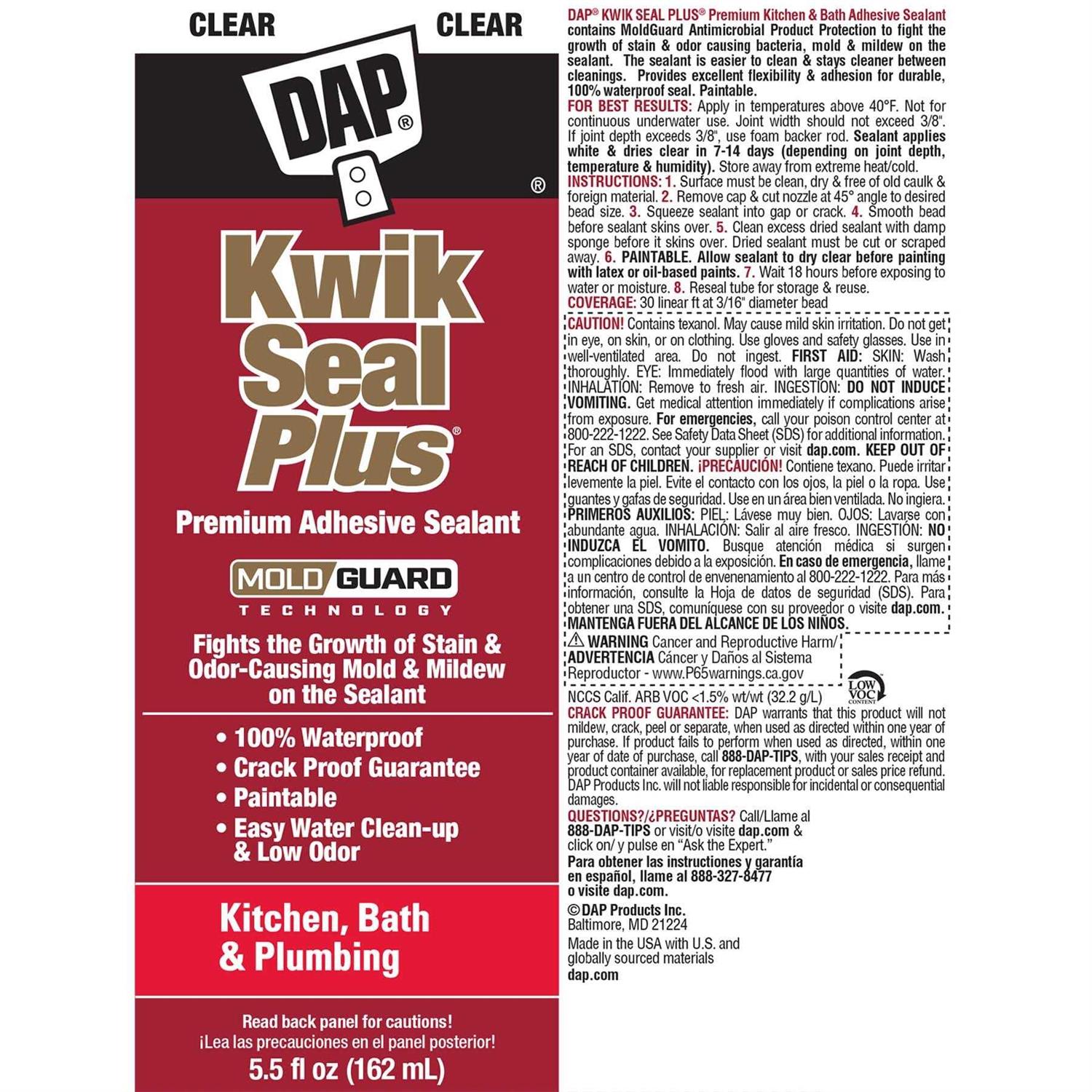 DAP Kwik Seal Plus Adhesive Caulk - Inhomebuy
