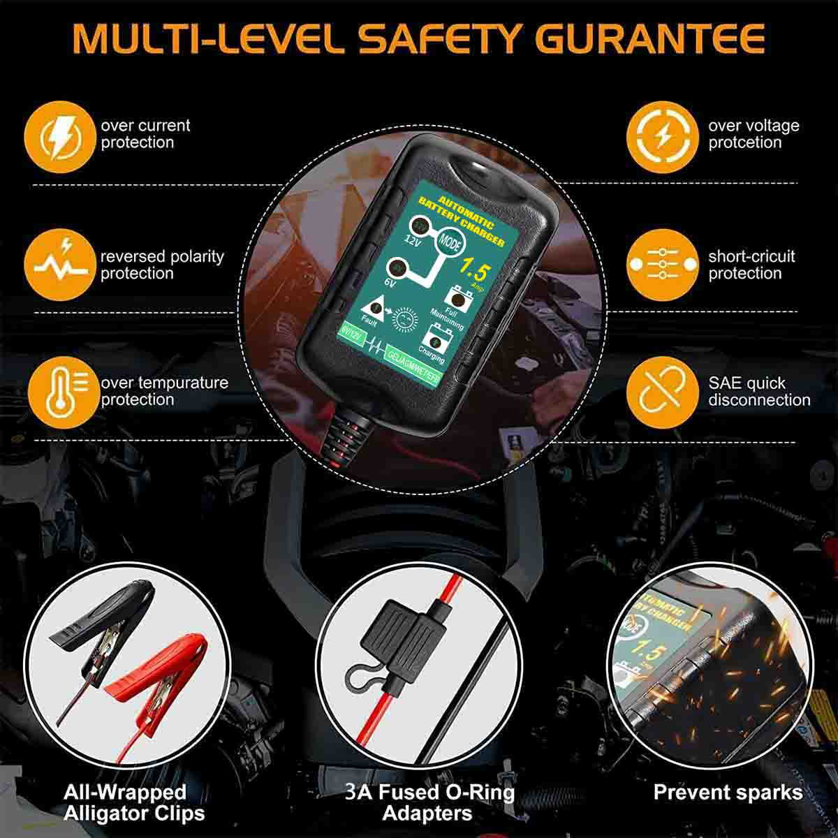 Automatic Battery Charger Motorcycle Trickle Float Maintainer 12V 6V 800mA - Inhomebuy