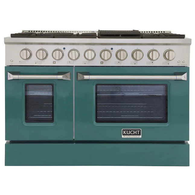 Kucht Professional 48 in. 6.7 cu ft. Natural Gas Range with Green Door and Silver Knobs, KNG481-G - Inhomebuy