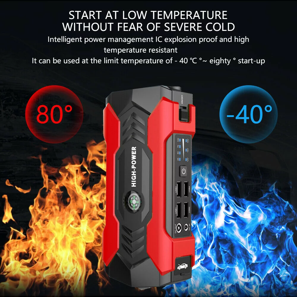 FIEWESEY Portable 12V Car Jump Starter Portable USB Power Bank Battery Booster Clamp 600A (Green) - Inhomebuy