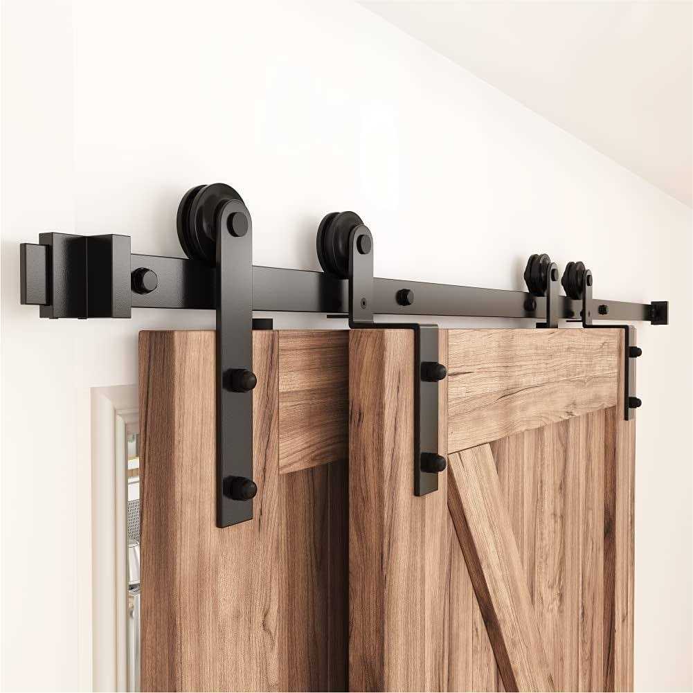 WINSOON Single Track Bypass Barn Door Hardware Double Doors Kit - Inhomebuy
