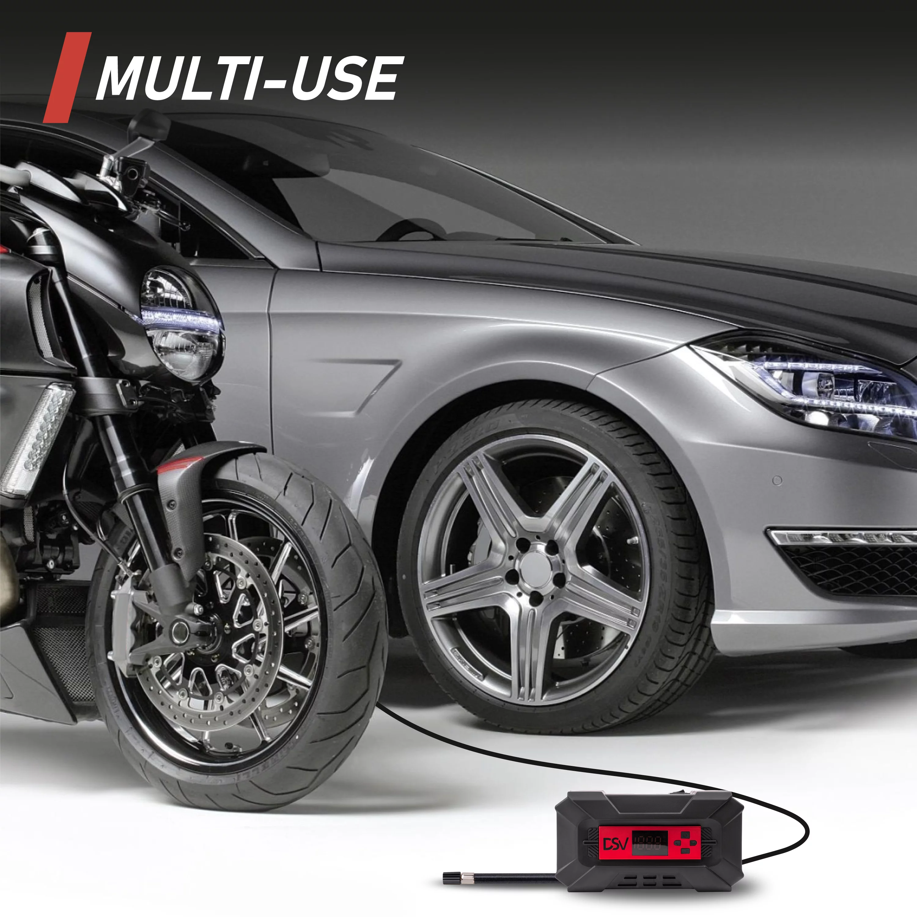 DSV Standard Compact Tire Inflator Air Pump, Portable Air Compressor for Tires 12V DC 150PSI - Inhomebuy