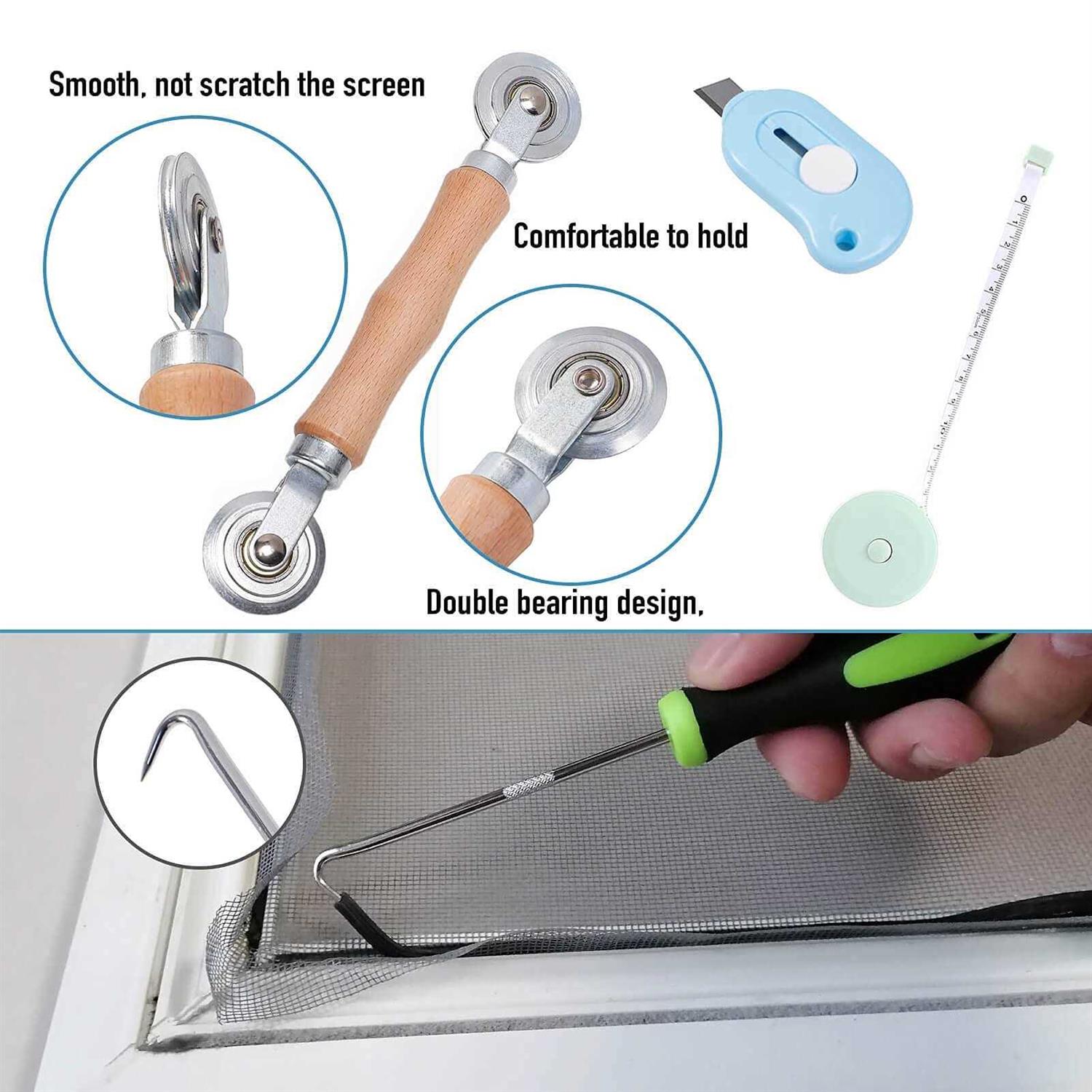 Windows Screen and Screen Door Repair Kit 48×118 Charcoal Fiberglass Mesh with Rolling Tool/Hook/Ruler/Cutter/Spline - Inhomebuy