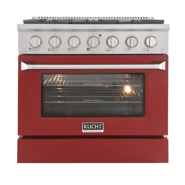 Kucht Professional 36 in. 5.2 cu ft. Propane Gas Range with Red Door and Silver Knobs, KNG361/LP-R - Inhomebuy