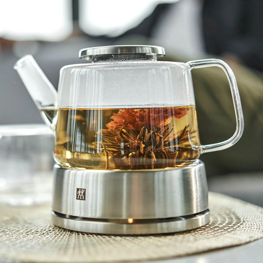 ZWILLING 27oz Glass Teapot with Stainless Steel Stand, Sorrento Double Wall Glassware Series - Inhomebuy