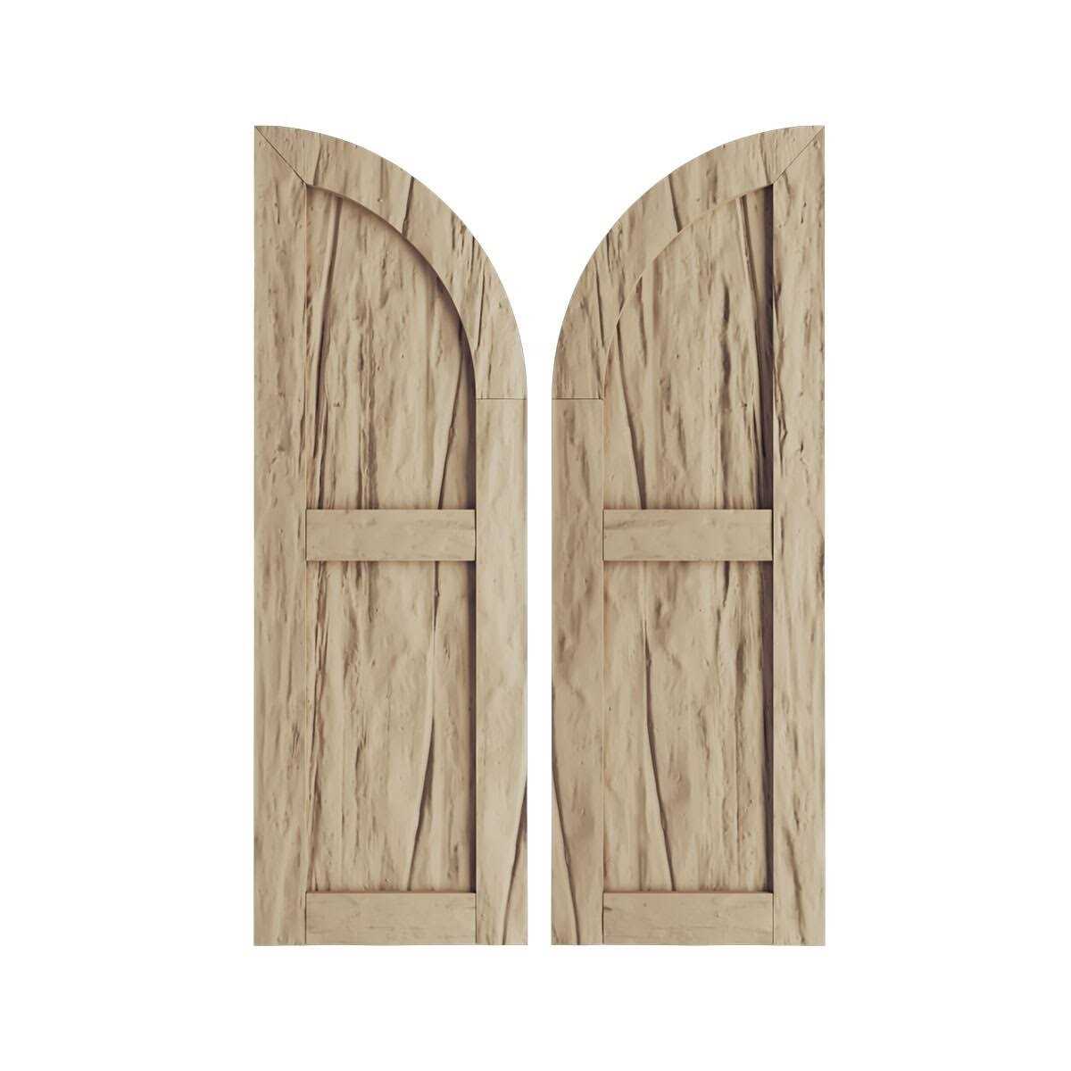 Ekena Millwork 12W x Timberthane Two Equal Flat Panel w/Quarter Round Arch Top Faux Wood Shutters - Inhomebuy