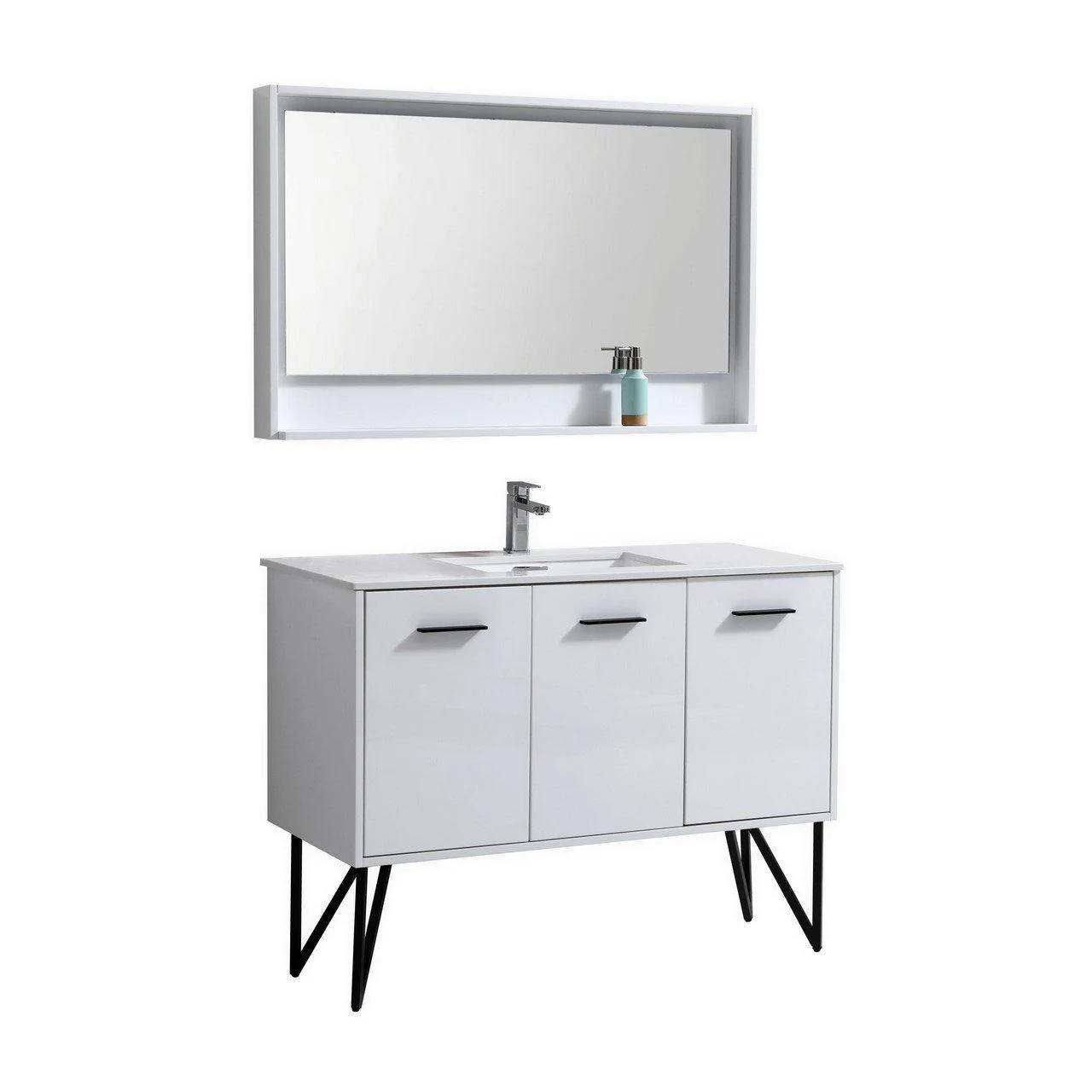 KubeBath Bosco 48 in. Modern Bathroom Vanity w/ White Countertop and Matching Mirror - High Gloss White, KB48GW - Inhomebuy