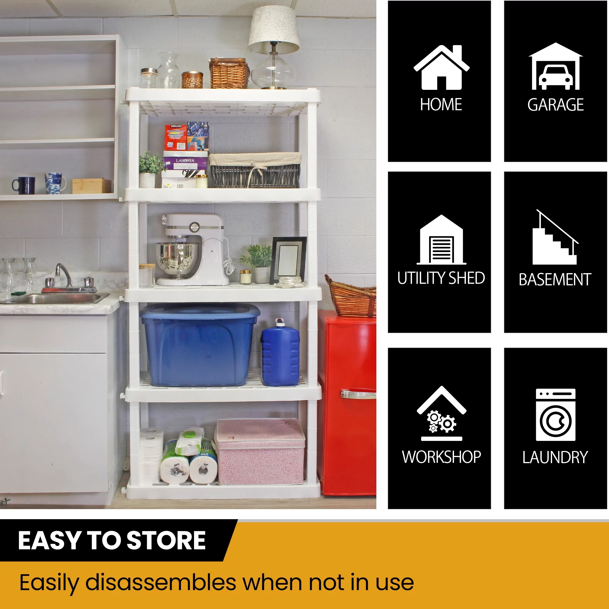 Hyper Tough 5 Shelf Plastic Garage Shelves, 2 pack Storage Shelving, White, 750 lbs. Capacity - Inhomebuy