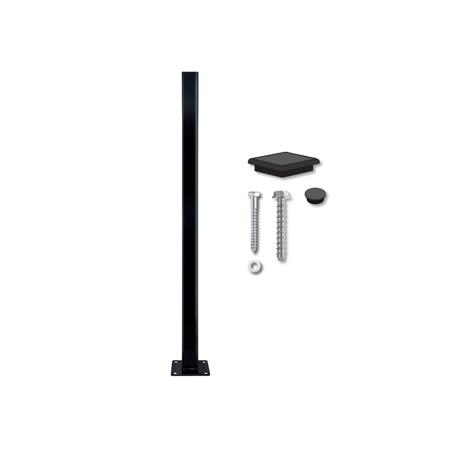 OUTDECO 2 in. x Black Galvanized Steel Fence Post and Welded Base Plate - Inhomebuy