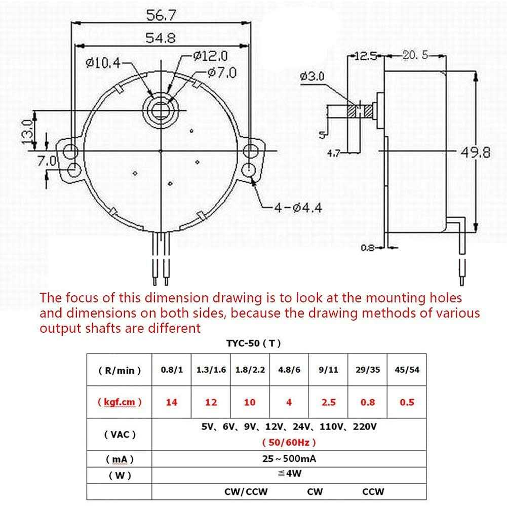 Fielect Synchronous Motor AC 110V Turntable Motor CW/CCW Direction 4W TYC-50 Double Flat Tapping Shaft - Inhomebuy