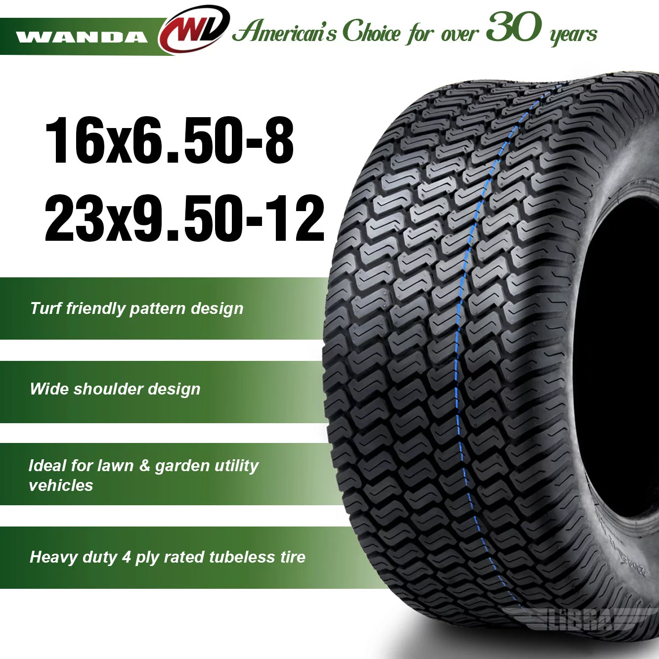 Set of 4 New Lawn Mower Turf Tires 16x6.5-8 Front & 23x9.5-12 Rear /4PR - Inhomebuy