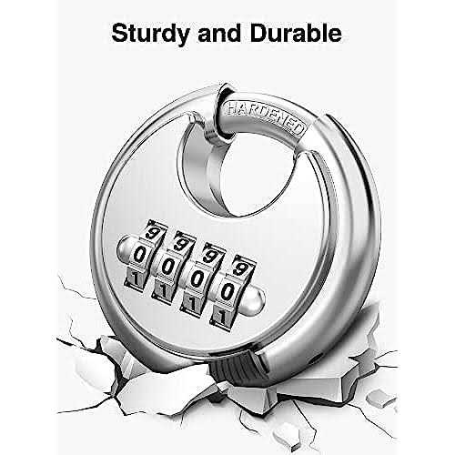 Puroma Combination Lock 4 Digit Disc Padlock with Hardened Steel Shackle - Inhomebuy