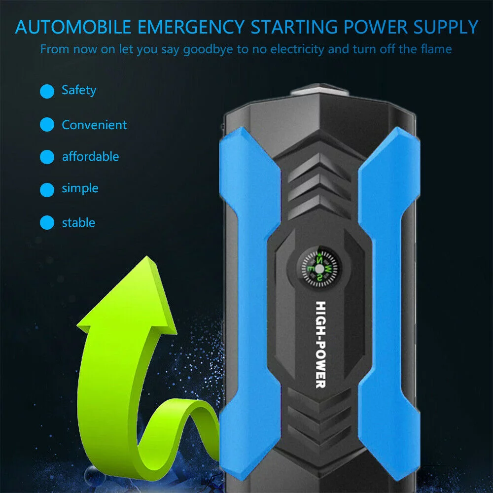 FIEWESEY Portable 12V Car Jump Starter Portable USB Power Bank Battery Booster Clamp 600A (Green) - Inhomebuy