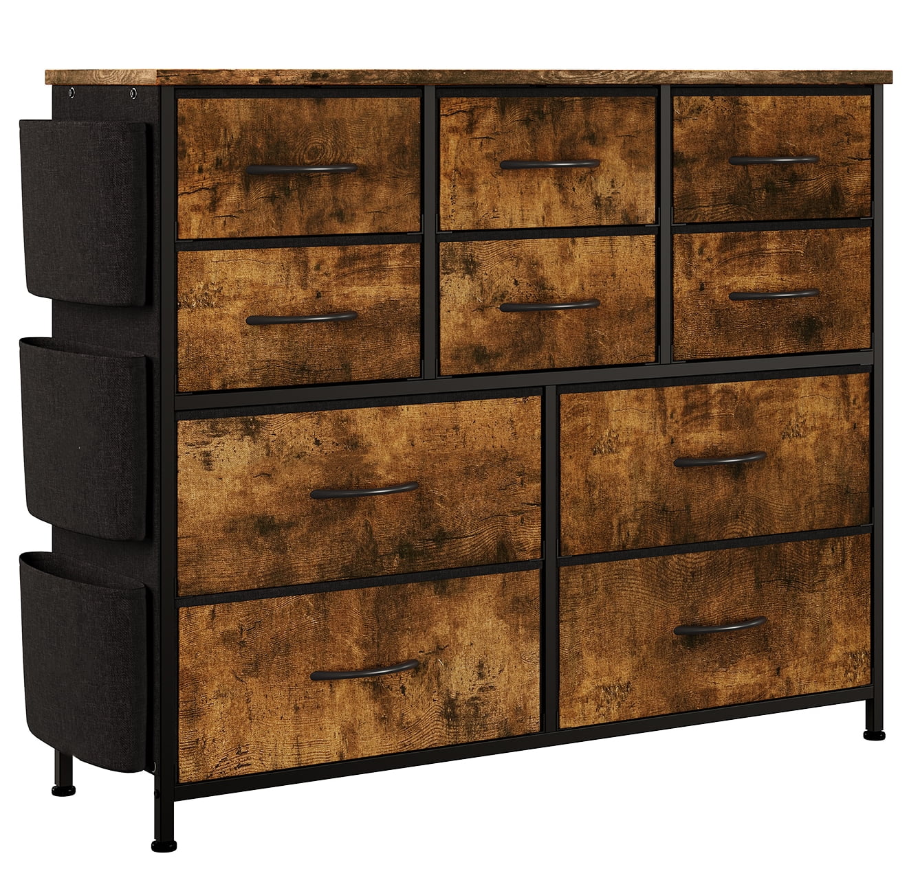 Zzistar 10 Drawers Dresser, Wood Top Dresser Chests of Drawers Storage Organizer Unit with Fabric Drawer - Inhomebuy