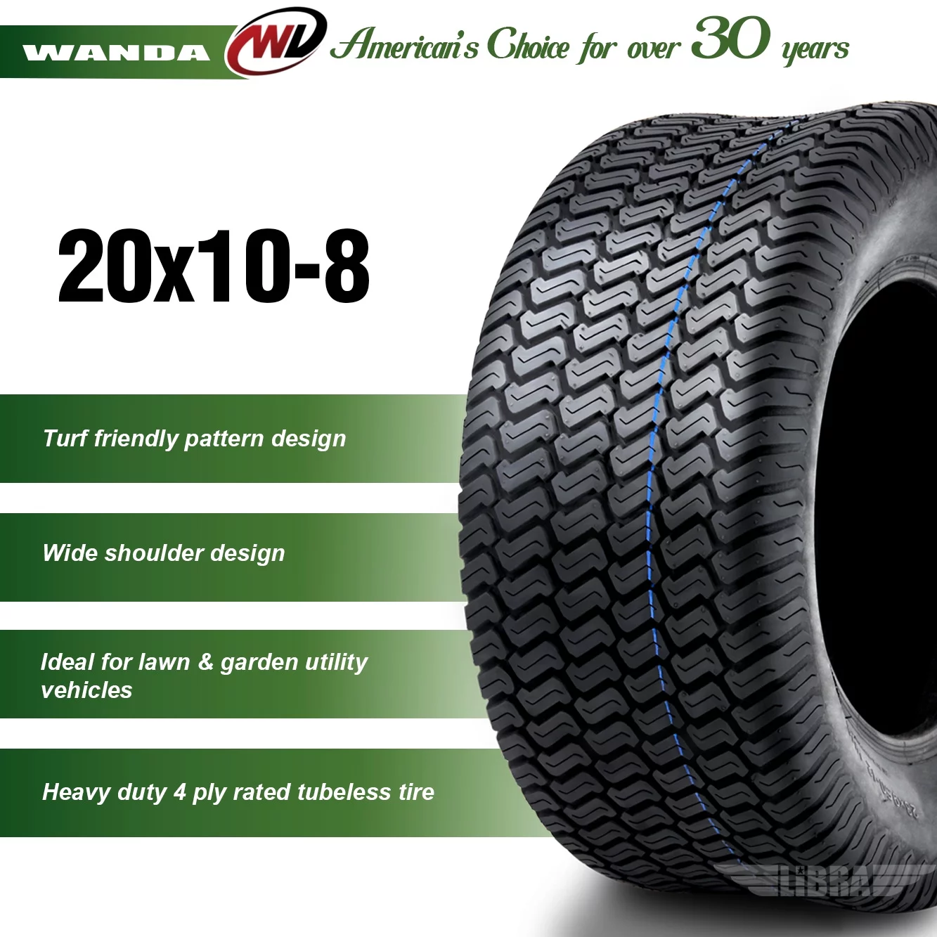 2 New WANDA 20x10-8 Lawn Mower Turf Tires P332 /4PR - 13040 - Inhomebuy