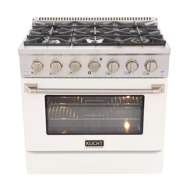 Kucht Professional 36 in. 5.2 cu ft. Natural Gas Range with White Door and Silver Knobs, KNG361-W - Inhomebuy