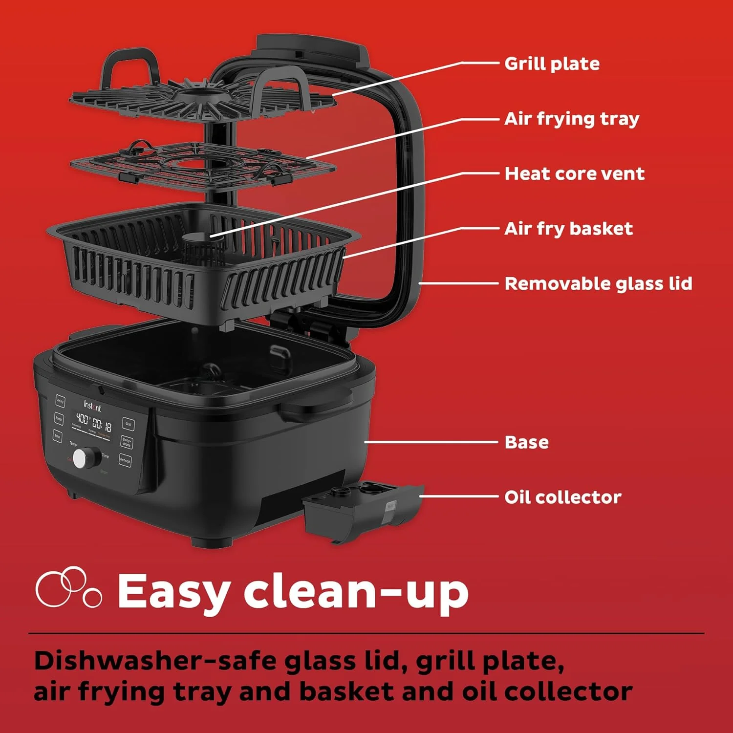 Instant Pot Indoor Grill & Air Fryer: 6-in-1 functions: grill, air fry, bake, broil, roast, dehydrate | 140-8001-01 - Inhomebuy