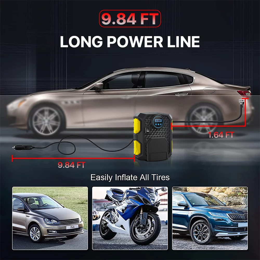SUPTREE Tire Inflator Portable Air Pump for Car with LED Light Digital Tire Pressure Gauge w/Auto Pump/Shut Off - Inhomebuy