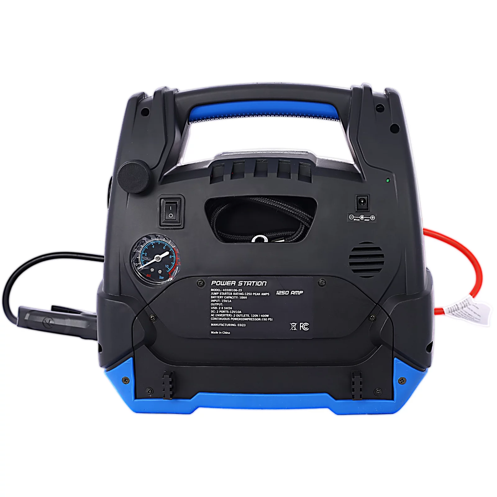 Rechargeable Jump Starter for Gas Diesel Vehicles - 1800 Amps with Air Compressor and AC, 12V DC, USB Power Station - Inhomebuy