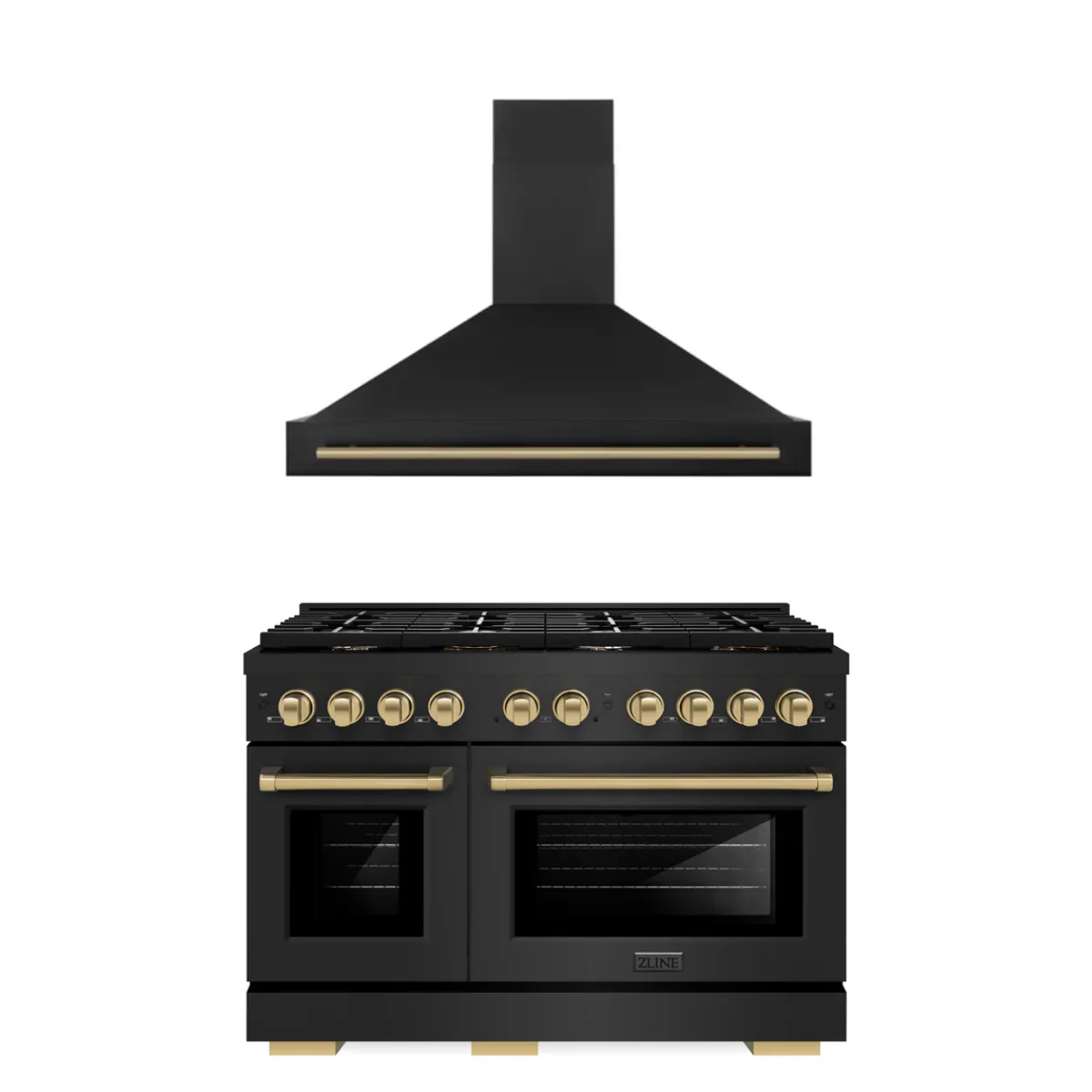 ZLINE Autograph Package - 48 In. Gas Range and Range Hood in Black Stainless Steel with Champagne Bronze Accents, 2AKPR-RGBRH48-CB - Inhomebuy
