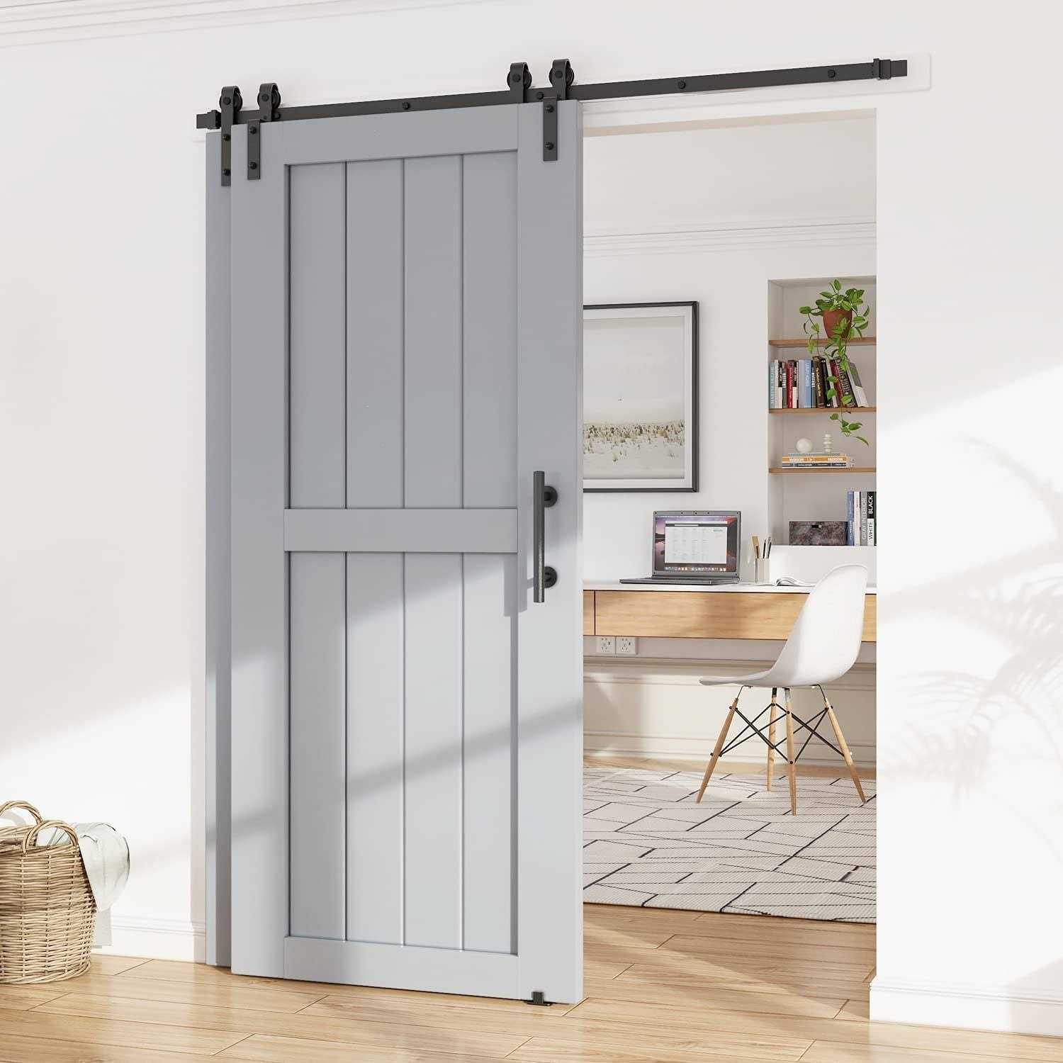 WINSOON Single Track Bypass Barn Door Hardware Double Doors Kit - Inhomebuy