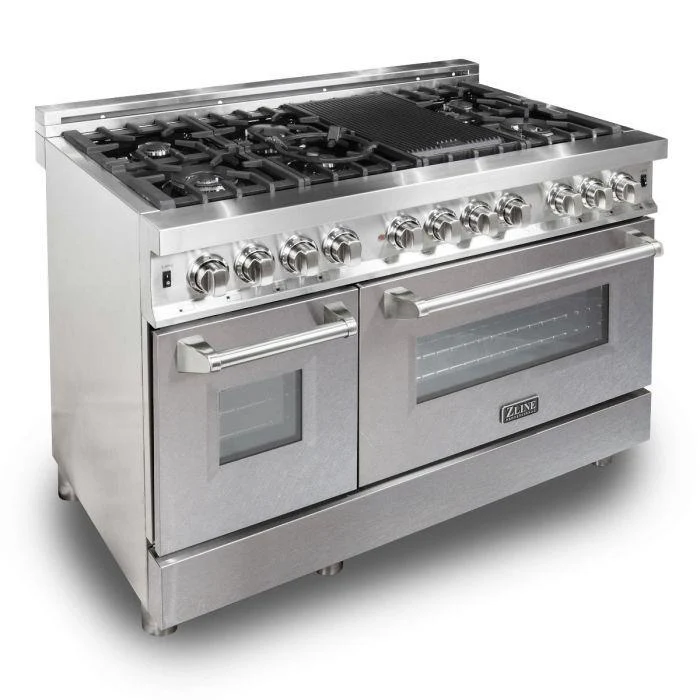 ZLINE 48 in. Professional Gas Burner/Electric Oven Stainless Steel 6.0 cu.ft. 7 Range - DuraSnow® Finish Door, RA-SN-48 - Inhomebuy