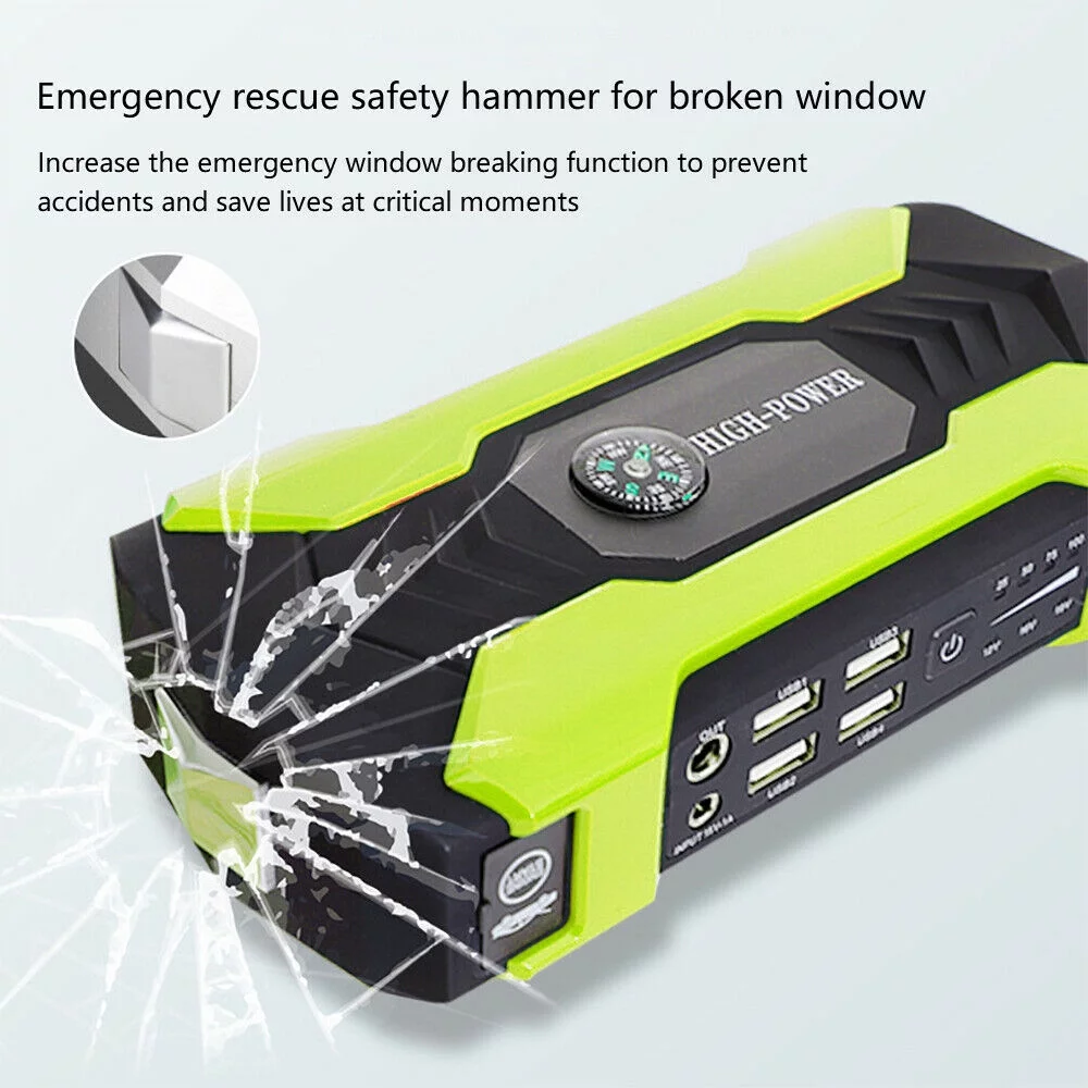 FIEWESEY Portable 12V Car Jump Starter Portable USB Power Bank Battery Booster Clamp 600A (Green) - Inhomebuy