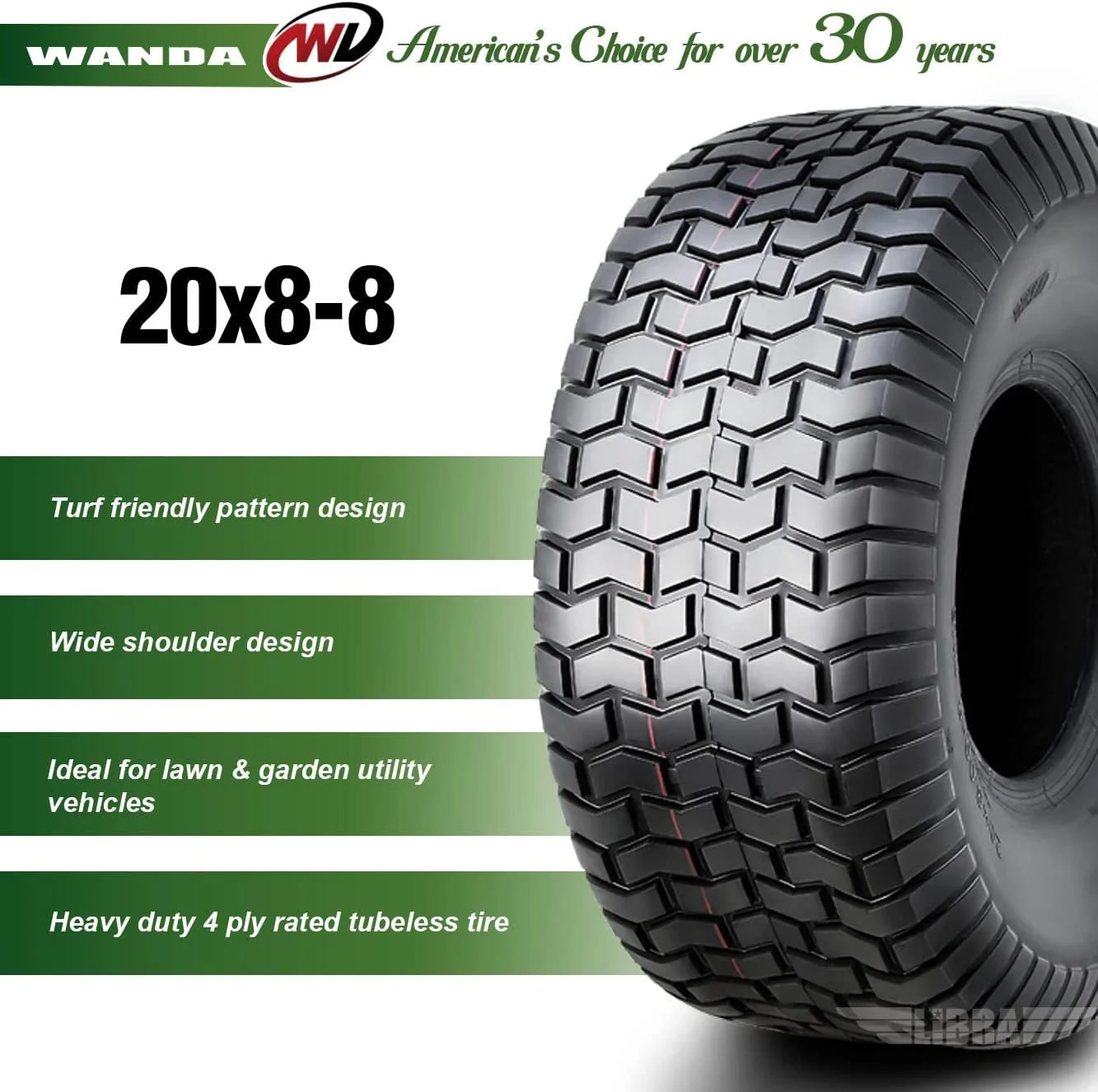 WANDA 20x8-8 20x8x8 Lawn Mower Cart Turf Tires /4 ply w/Warranty-Set 2 - Inhomebuy