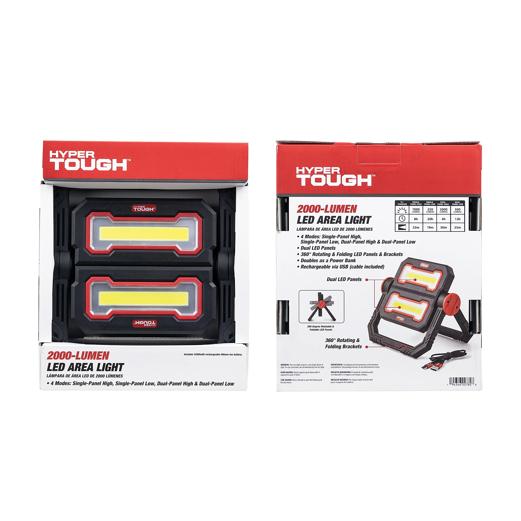 Hyper Tough 2000 LM LED Area Light with Folding Stand, Including 5200mAh Lithium Battery - Inhomebuy