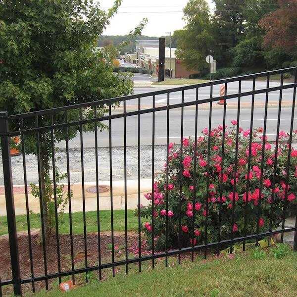 Fortress Versai H x 7.5 ft. W Gloss Black Steel Flat Top Design Fence Panel - Inhomebuy