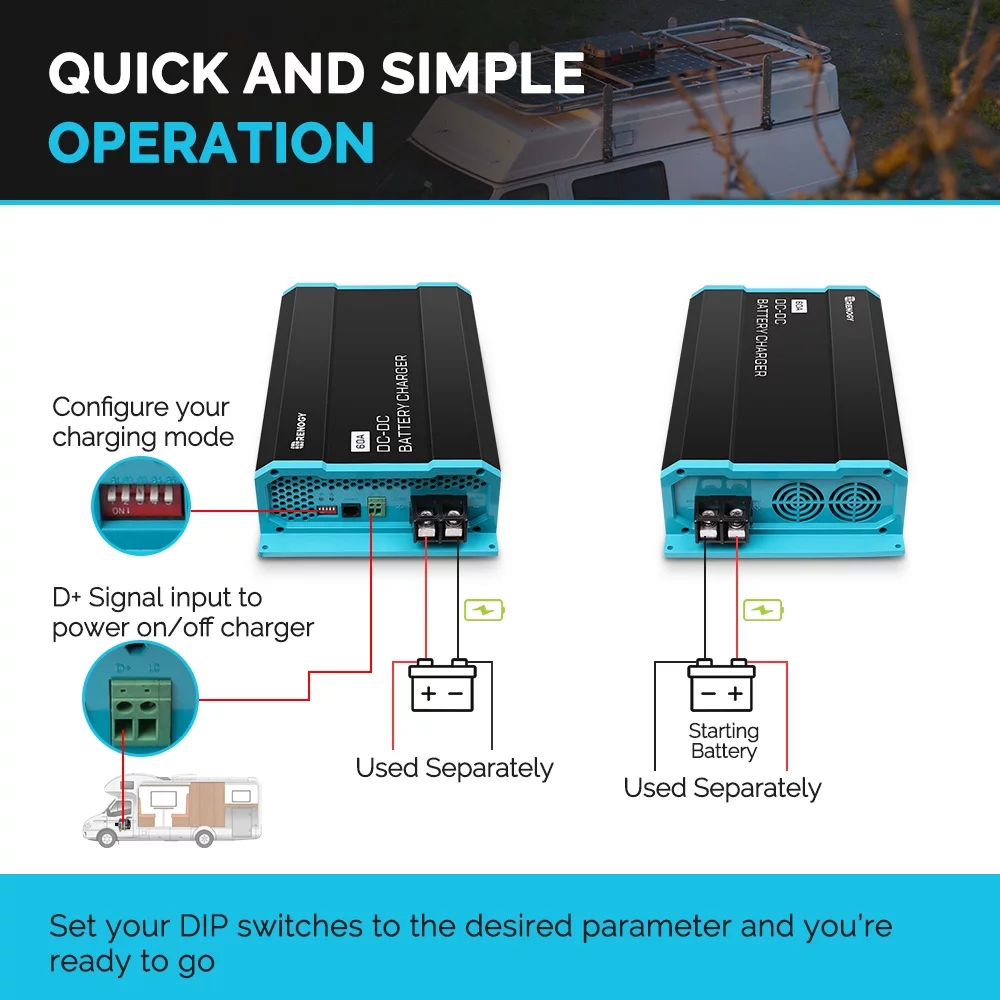 Renogy 40A 12V DC to DC On-Board Battery Charger for Flooded, Gel, AGM, and Lithium, Using Multi-Stage Charging in RVs, Commercial Vehicles, Boats, Yachts, 40A - Inhomebuy