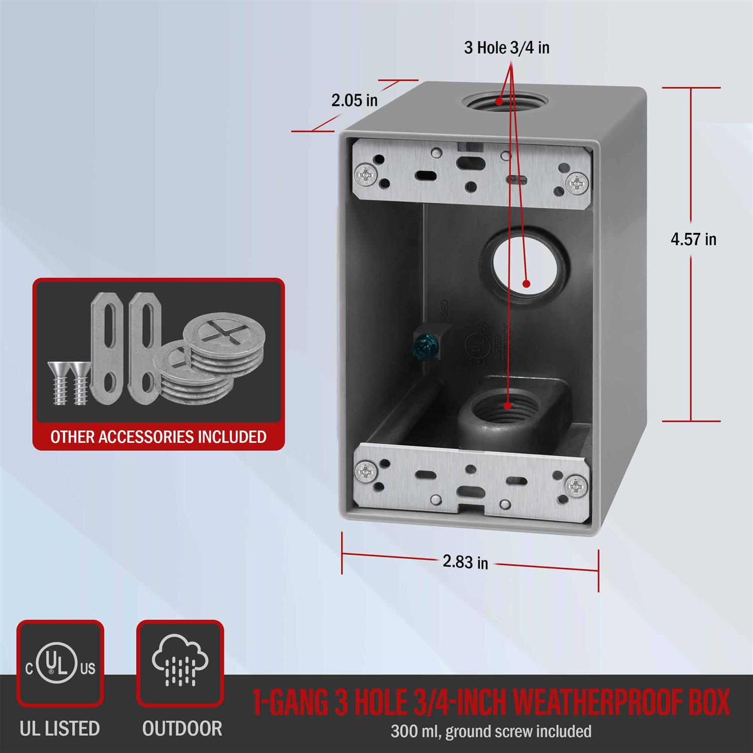 Enerlites Weatherproof Outlet Box with Three Threaded Outlets Outdoor Electrical Box - Inhomebuy