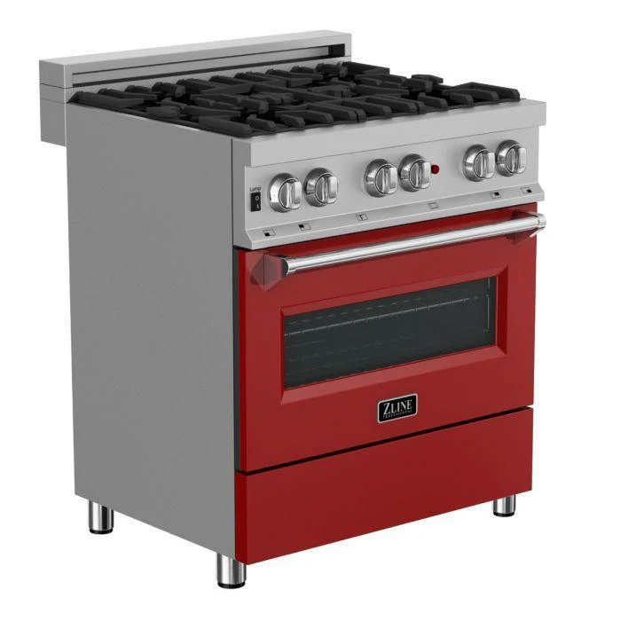 ZLINE 30 in. Professional Dual Fuel Range in DuraSnow® Stainless with Red Matte Door, RAS-RM-30 - Inhomebuy