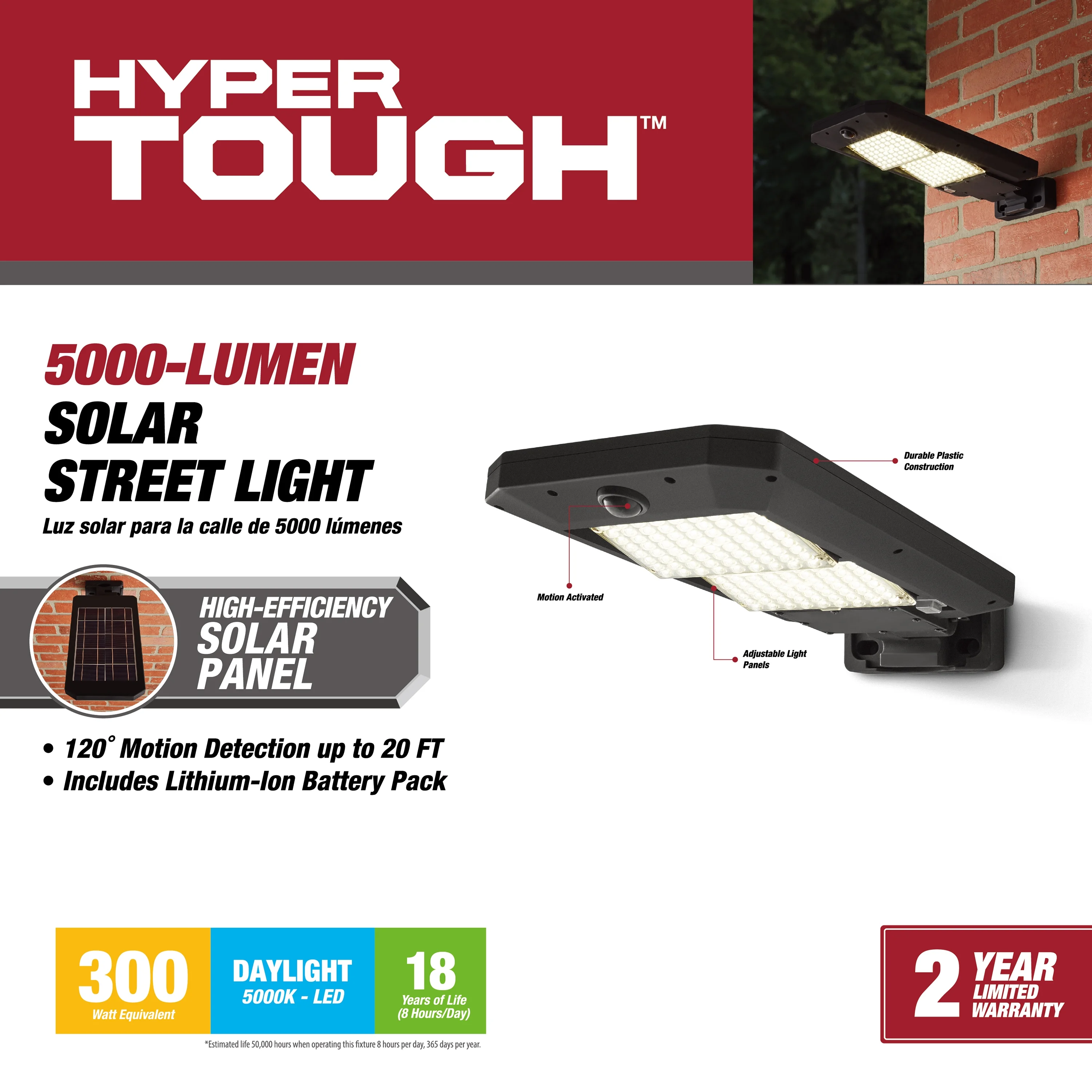 Hyper Tough 5000 Lumen Motion Sensor Solar Street Light - Inhomebuy