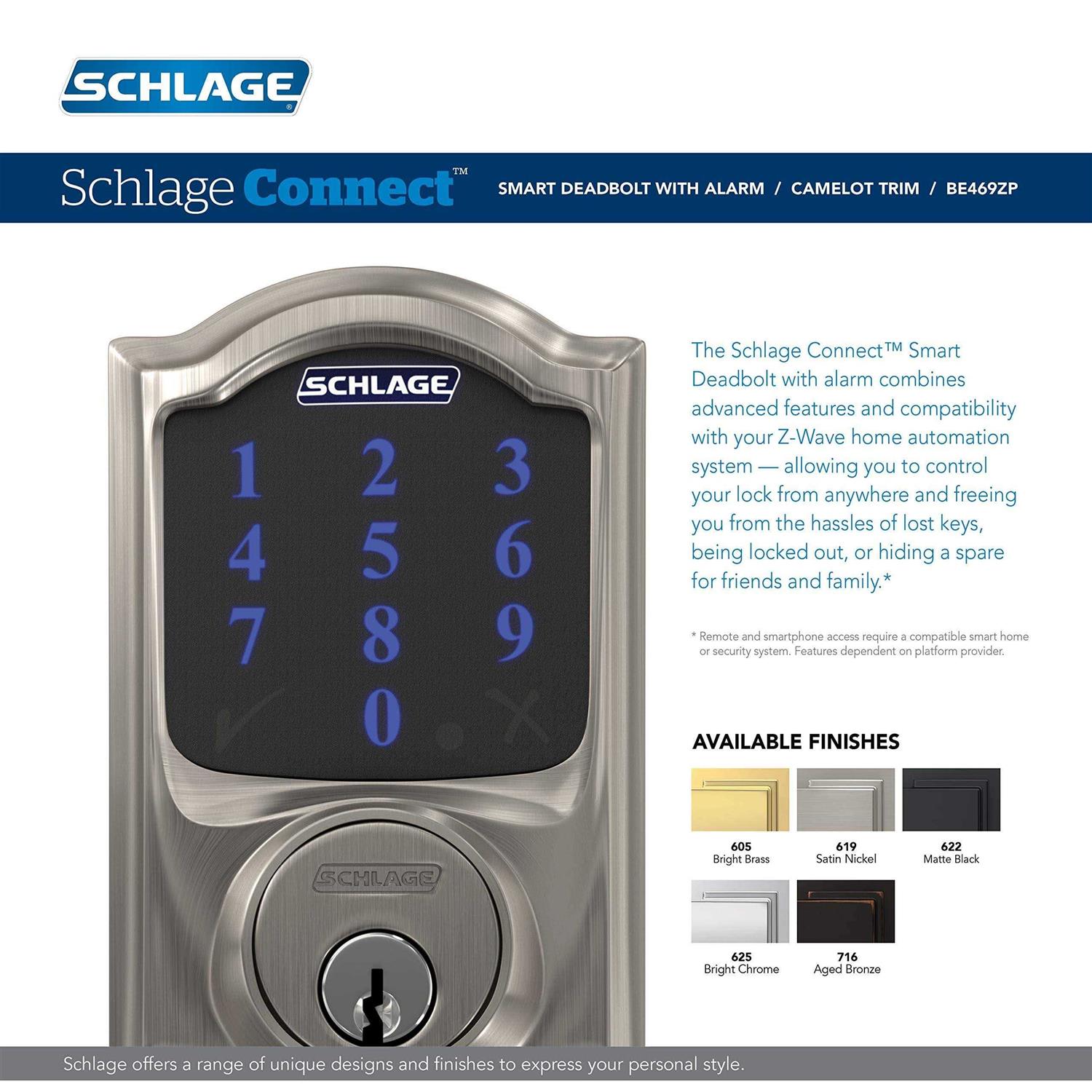 Schlage BE469NX-CAM Connect Camelot Touchscreen Electronic Deadbolt - Inhomebuy