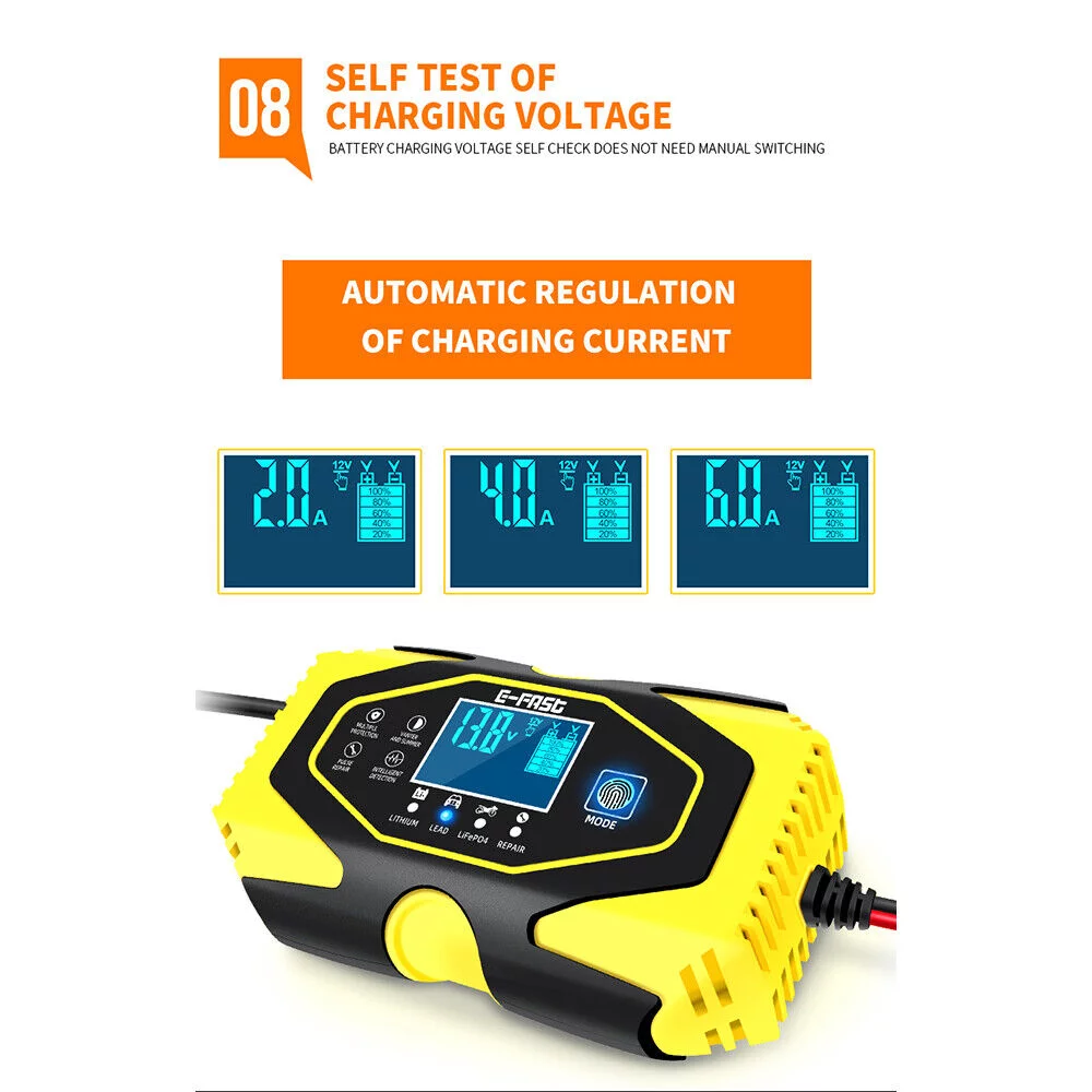 Paddsun Car Battery Charger Smart Automatic 12V/24V Lead-acid AGM GEL& Lithium LiFePO4 - Inhomebuy