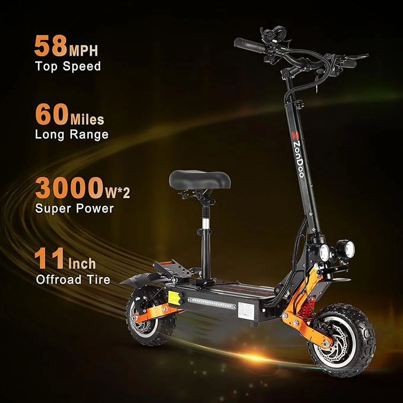 ZonDoo ZO01 Plus Electric Scooter Adults 60V 6000W Dual Motor,Up to 58MPH 60 Miles Range E-Scooter with Seat for Adults - Inhomebuy