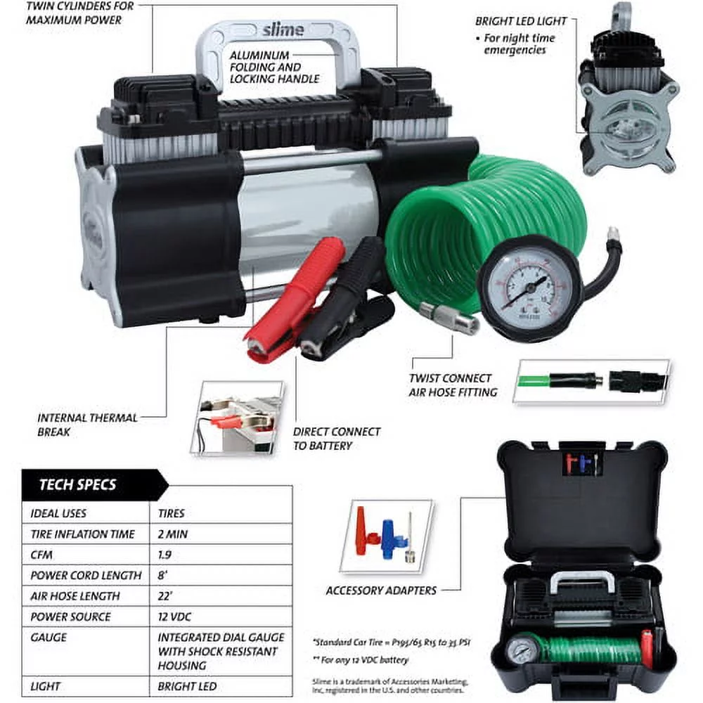Heavy Duty 2X Pro Power Tire Inflator/Compressor - 40026 - Inhomebuy
