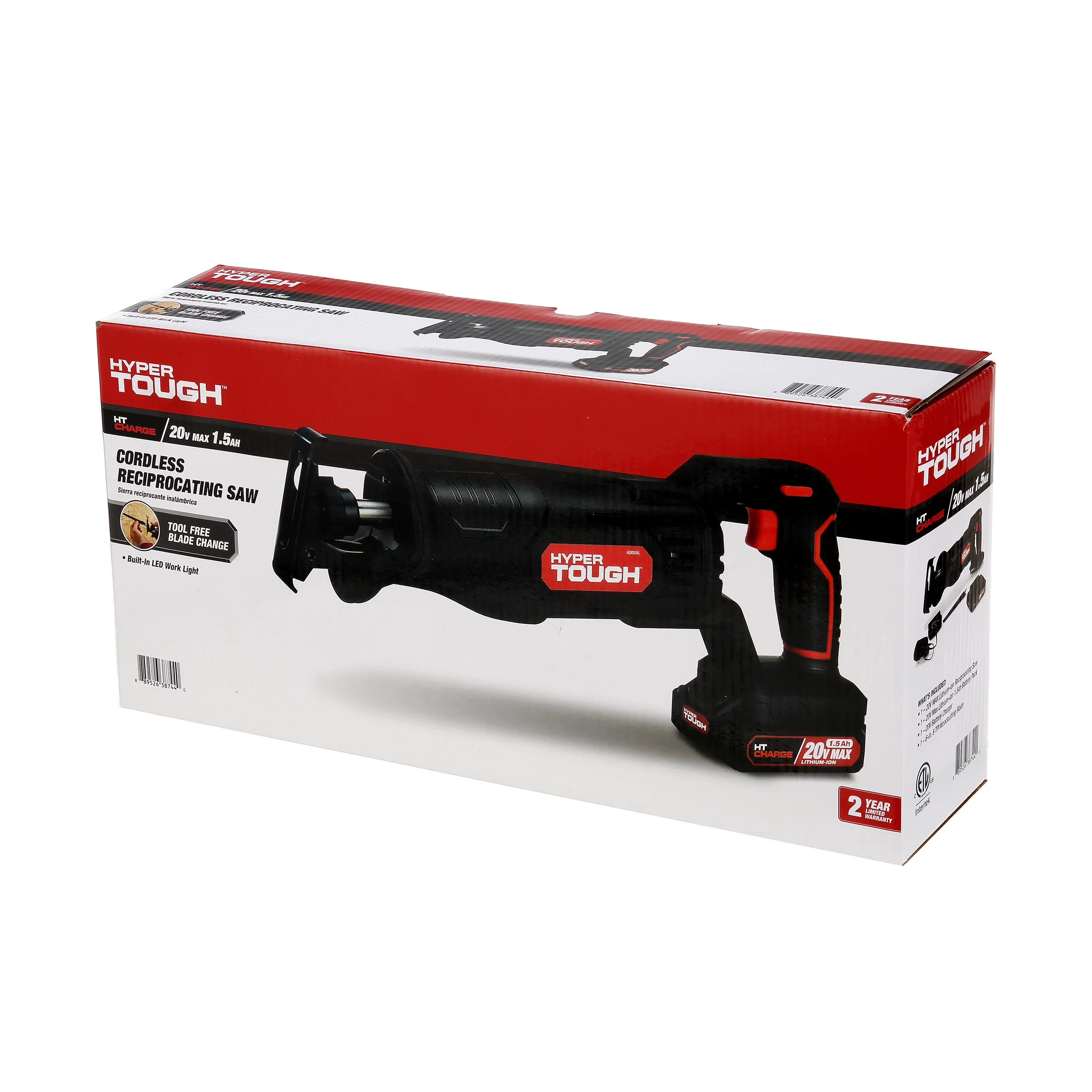 Hyper Tough 20V Max Lithium-ion Cordless Reciprocating Saw, Variable Speed, Keyless Blade Change, with 1.5Ah Lithium-Ion Battery and Charger, Wood Blade and LED Light - Inhomebuy